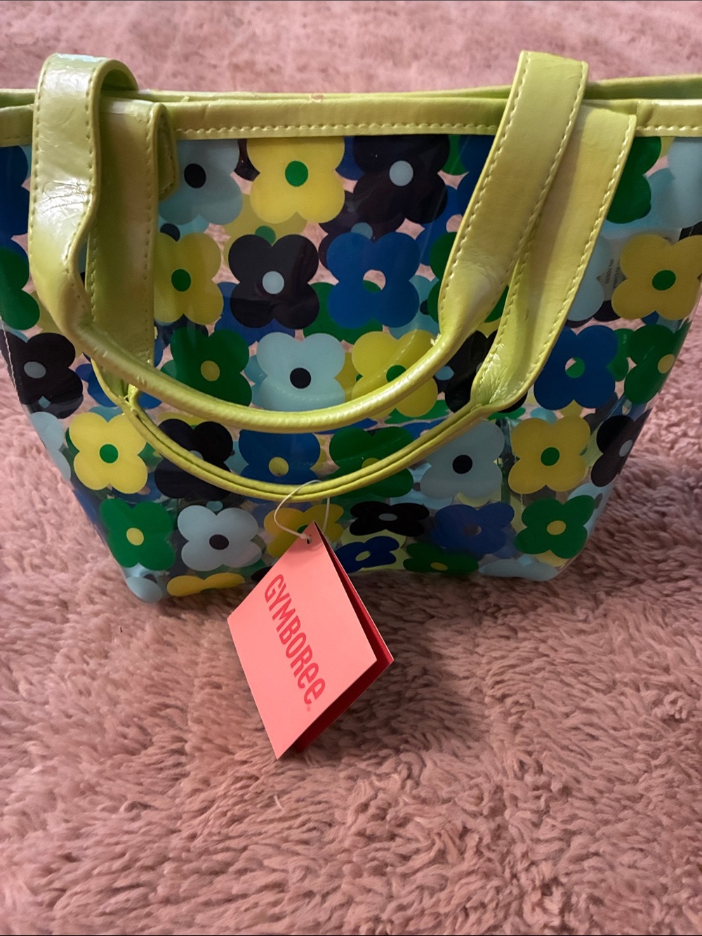 Gymboree Lime Green Floral PVC Tote with Multicolor Flowers
